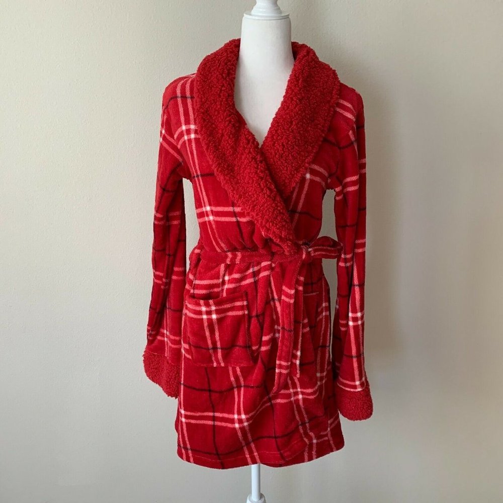 SOLD!NEW! Martha Stewart Plush Plaid Fleece Wrap Robe - Picture 2 of 5